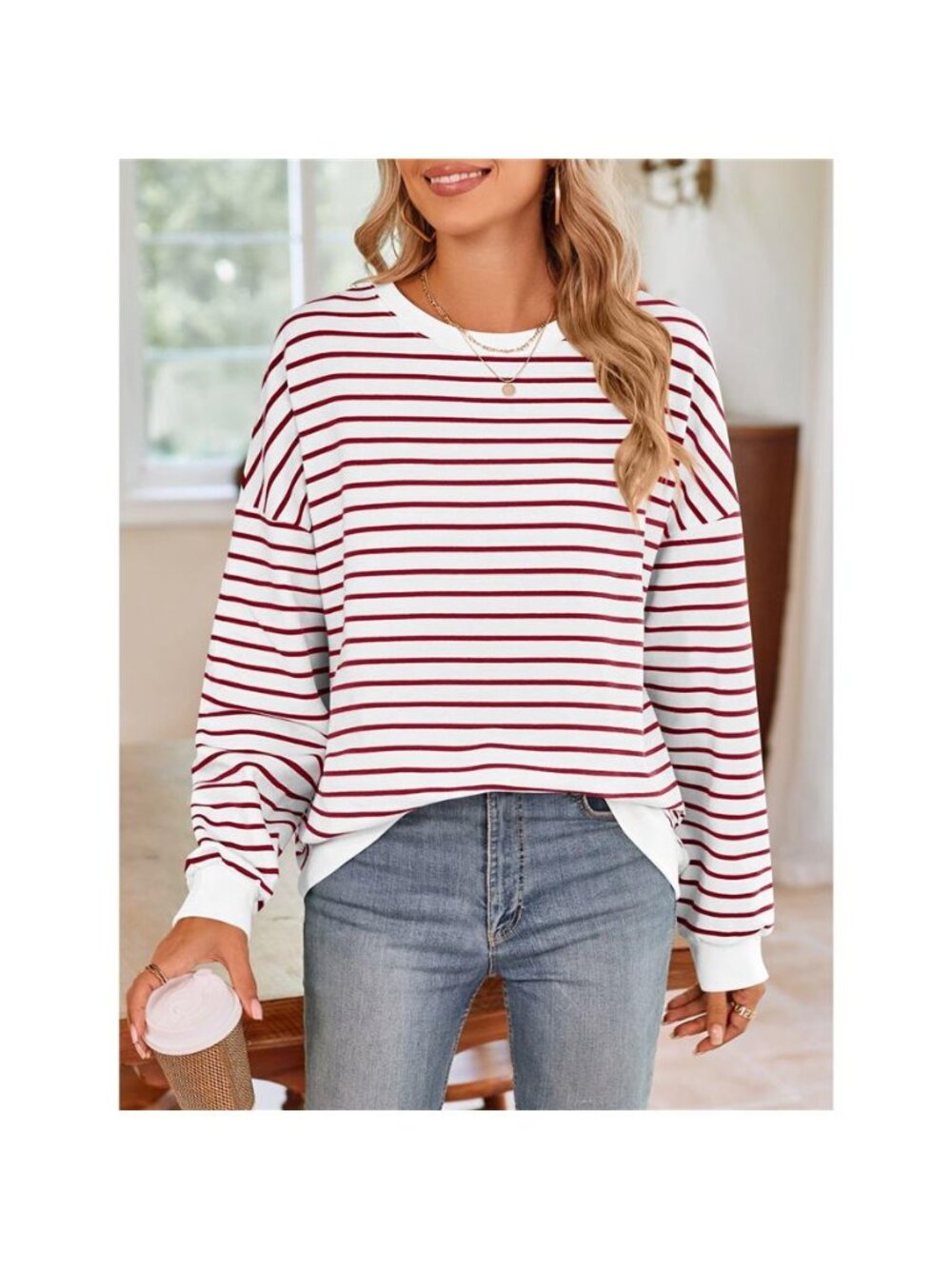 Oversized Striped Crewneck Sweatshirt